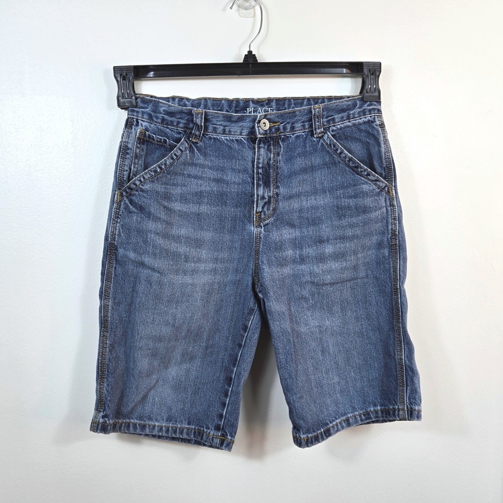 Childrens Place Boys Blue Medium Wash Skater Carpenter Denim Shorts 14 Husky